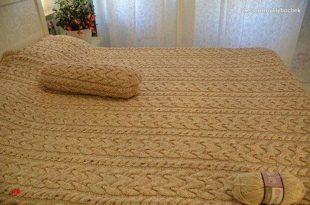 Плед с косами, вяжем спицами Плед с косами, вяжем спицами