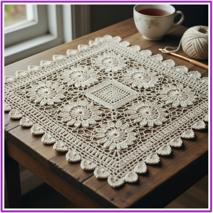 Квадратная салфетка «ананасы» крючком Квадратная салфетка «ананасы» крючком