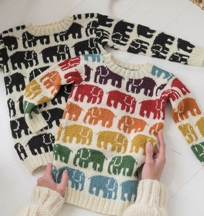Джемпер со слониками - узор для детских вещей
