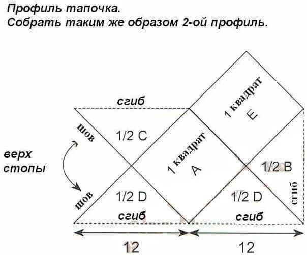 Тапочки из квадратов, вяжем спицами