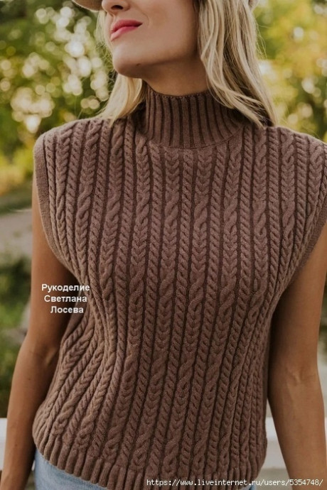 Жилет шоколадного цвета спицами Жилет шоколадного цвета спицами
