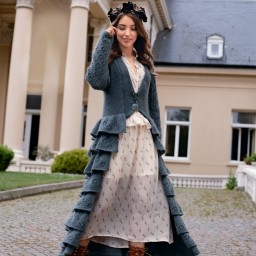 Пальто с рюшами и ажурным узором