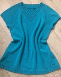 Голубая футболка из Yarn Art Jeans, вяжем спицами