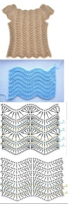 Милая кофточка с узором "Волна", вяжем крючком