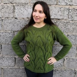 Джемпер с узором из крупных кос с ажурчиком