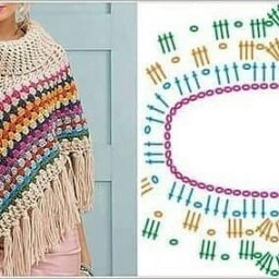 Разноцветное пончо крючком