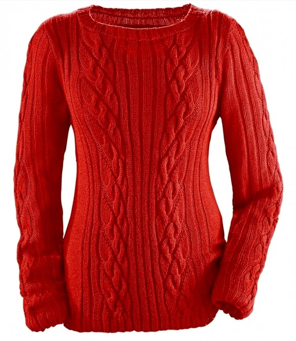Вяжем красный пуловер с узором "диагональные косы"