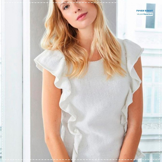 Белоснежный топ с вертикальными волнами спицами Белоснежный топ с вертикальными волнами спицами