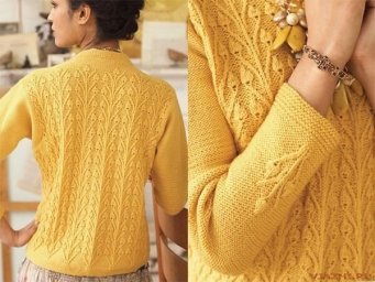 Желтый пуловер с узором "Бутоны"