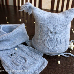 ​Шапочка и шарфик с совами, описание от автора