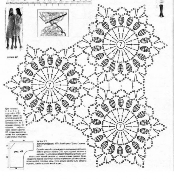 Варианты мотива крючком для платья/кофты