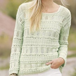 Мятно-салатовый пуловер, вяжем спицами