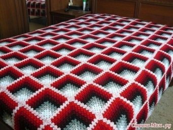 Вязаное покрывало 3 D из квадратов