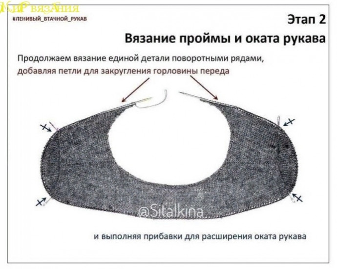 Ленивый втачной рукав по кругу при вязании сверху