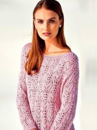 Джемпер с ажурным узором из «листьев», вяжем спицами