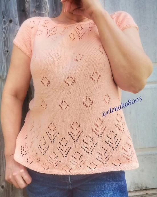 Туника на круглой кокетке, вяжем из Loro Piana