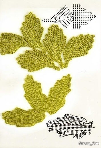Схемы для вязаных листиков