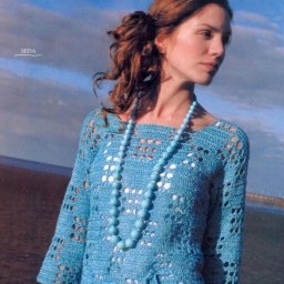 Голубая туника с поясом, вяжем крючком