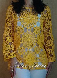 Яркая желтая туника из мотивов крючком