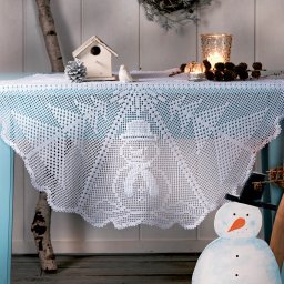 Вяжем крючком скатерть со снеговиком. Схемы вязания