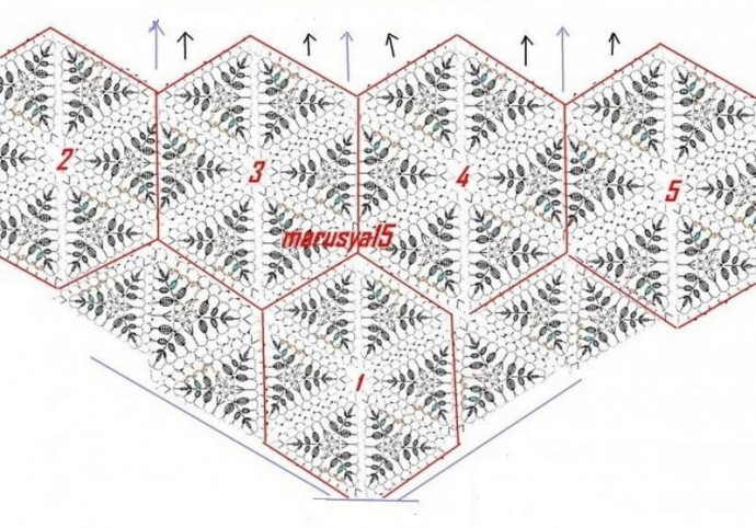 Шаль треугольной формы из мотивов "веточки"