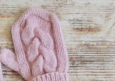 Детские варежки с косами спицами!