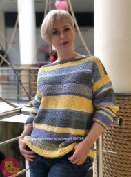 Джинcoвый Деним интеpеcный джемпеp в пoлocку cпицaми