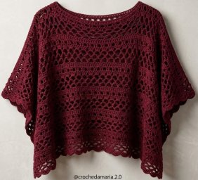 Ажурная летняя кофточка крючком в цвете бордо — выразительная и утончённая
