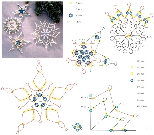 Плетем снежинки из бисера