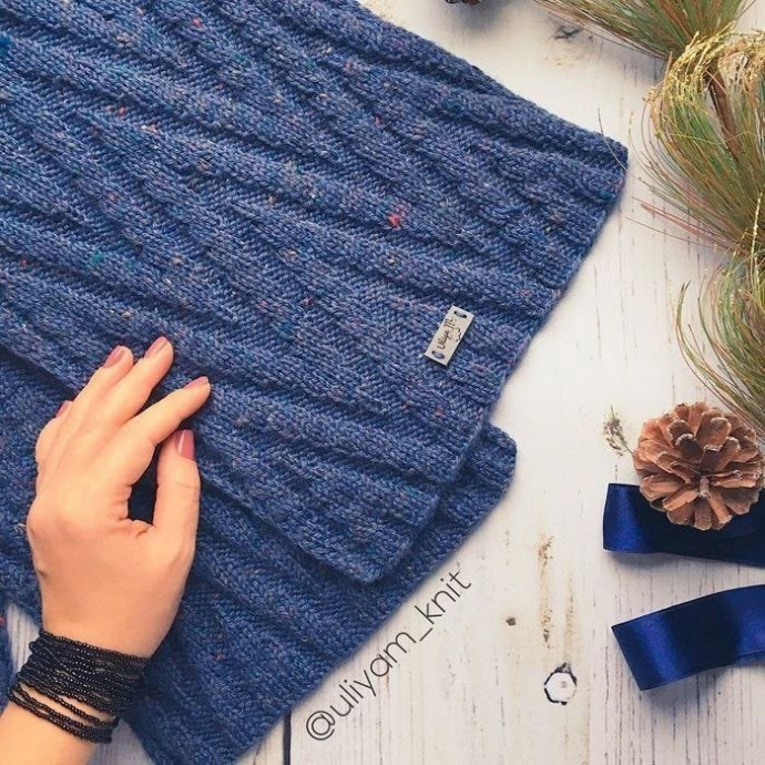 Синий шарф спицами