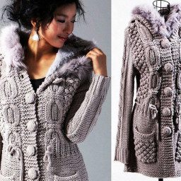 ​Пальто спицами с интересными узорами