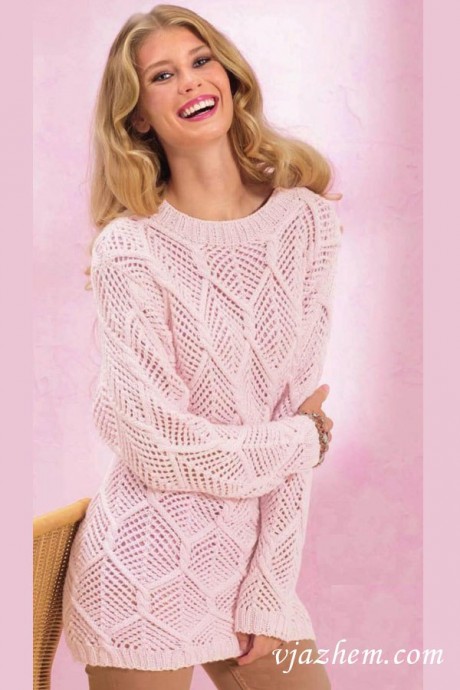 Удлиненный ажурный пуловер