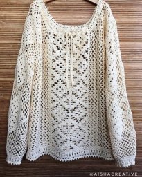 Белый пуловер крючком "Этно"