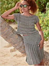 Топ с ажурным узором в полоску и юбка с имитацией складок