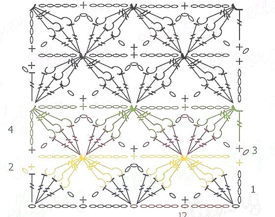 Схема для объемного узора со звёздочками, вяжем крючком