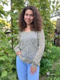 Льняной джемпер узором "Листья"