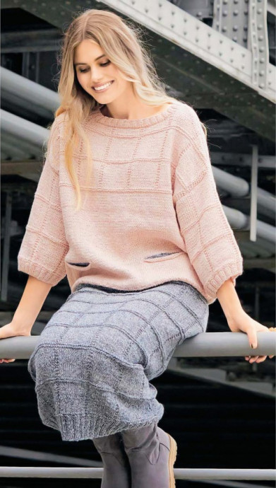 Джемпер с карманами и юбка с клетчатым узором Джемпер с карманами и юбка с клетчатым узором