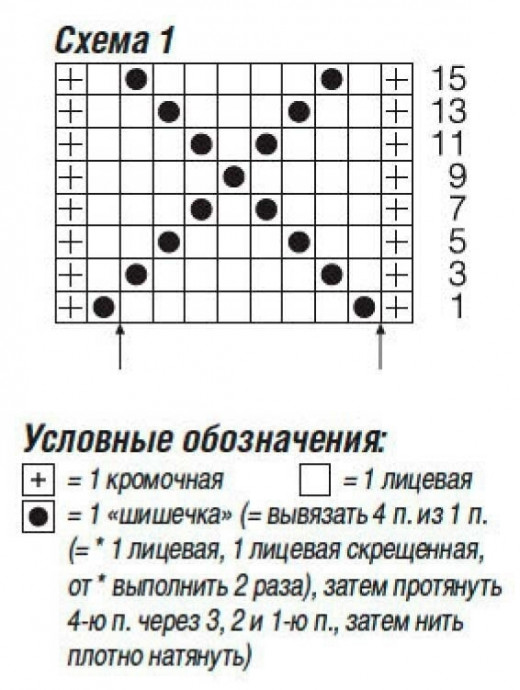 Топ с узором из «шишечек» спицами
