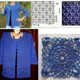 Синяя кофточка с ажурным мотивом