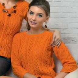 Оранжевая кофточка спицами