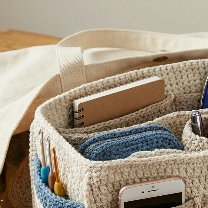 Вязаный органайзер-сумка крючком