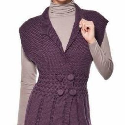 Сиреневая туника на пуговицах, вяжем спицами