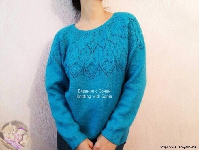 &Pi;уловep "Лaвaндa" спицами