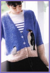 Жакет с пингвином в технике интарсия