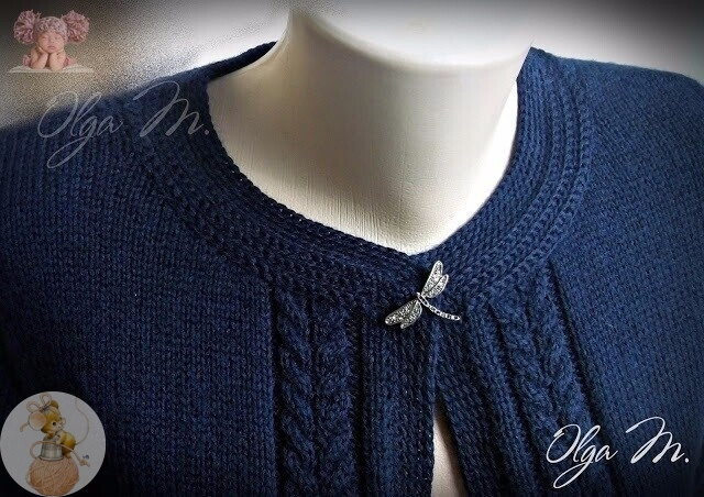 Синий шерстяной жакет спицами