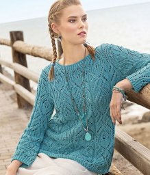 Джемпер с ажурным узором из «листьев» и ромбов