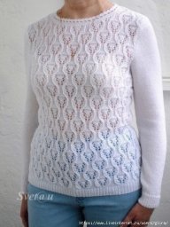 Белый ажурный джемпер спицами