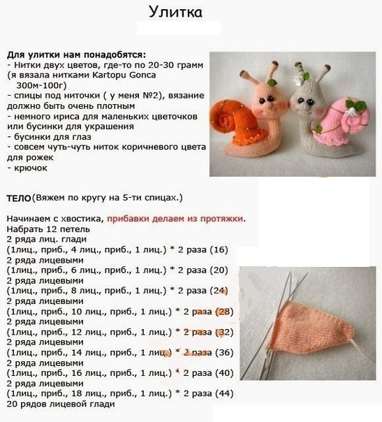 Игрушка Улитка – схема вязания и описание Игрушка Улитка – схема вязания и описание