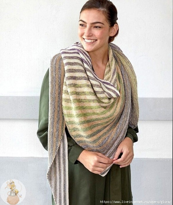 Шаль "Подвижные полосы" вяжем спицами