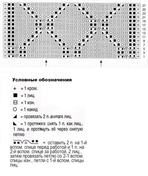 Интересный узор со схемкой для вязания спицами